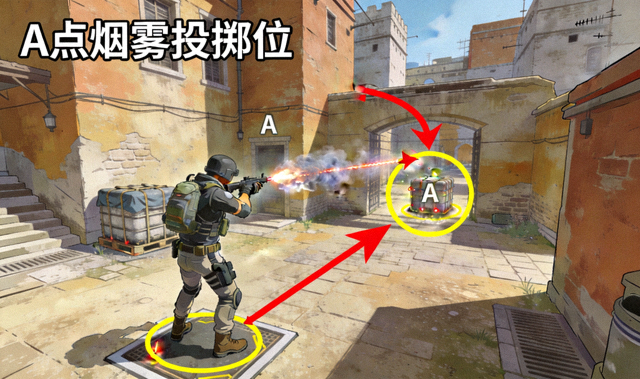 CSGO米拉吉A点烟雾弹投掷物高清点位示范画面
