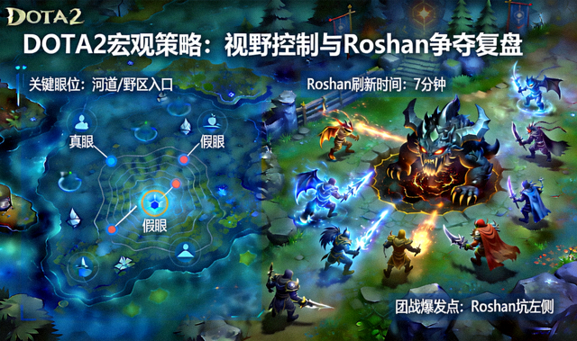 DOTA2宏观策略视野控制与Roshan争夺复盘画面