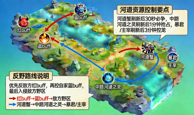 王者荣耀打野反野路线与河道资源控制教学画面